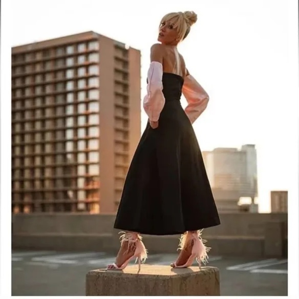 NWT Gianni bini nastia liukin Black Off-Shoulder pink puff sleeves